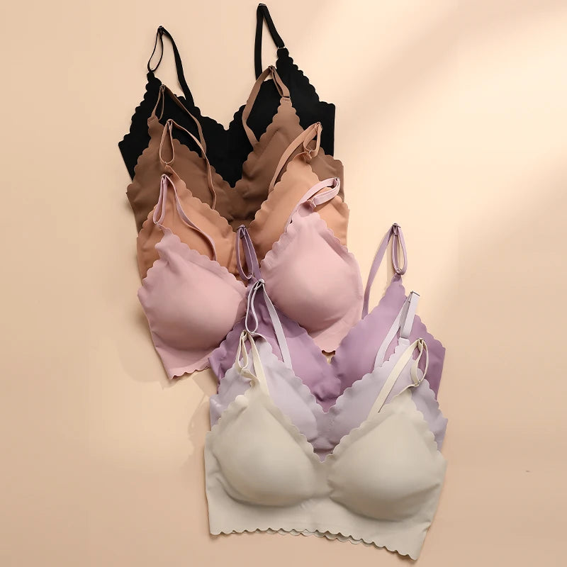 Soutien-Gorge Confort Sans Armature Rembourré Bords Ondulés Coupe Laser Invisible Yoga 9 Couleurs