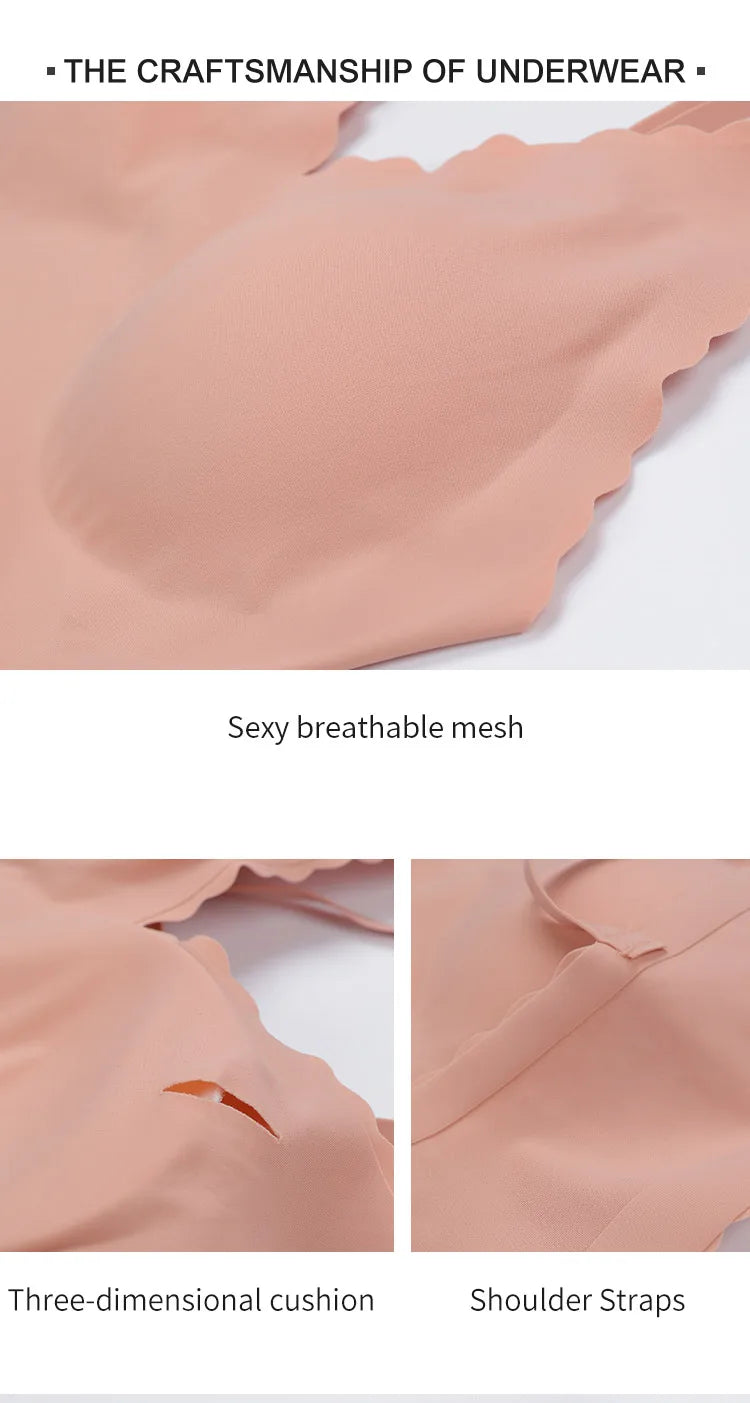 Soutien-Gorge Confort Sans Armature Rembourré Bords Ondulés Coupe Laser Invisible Yoga 9 Couleurs
