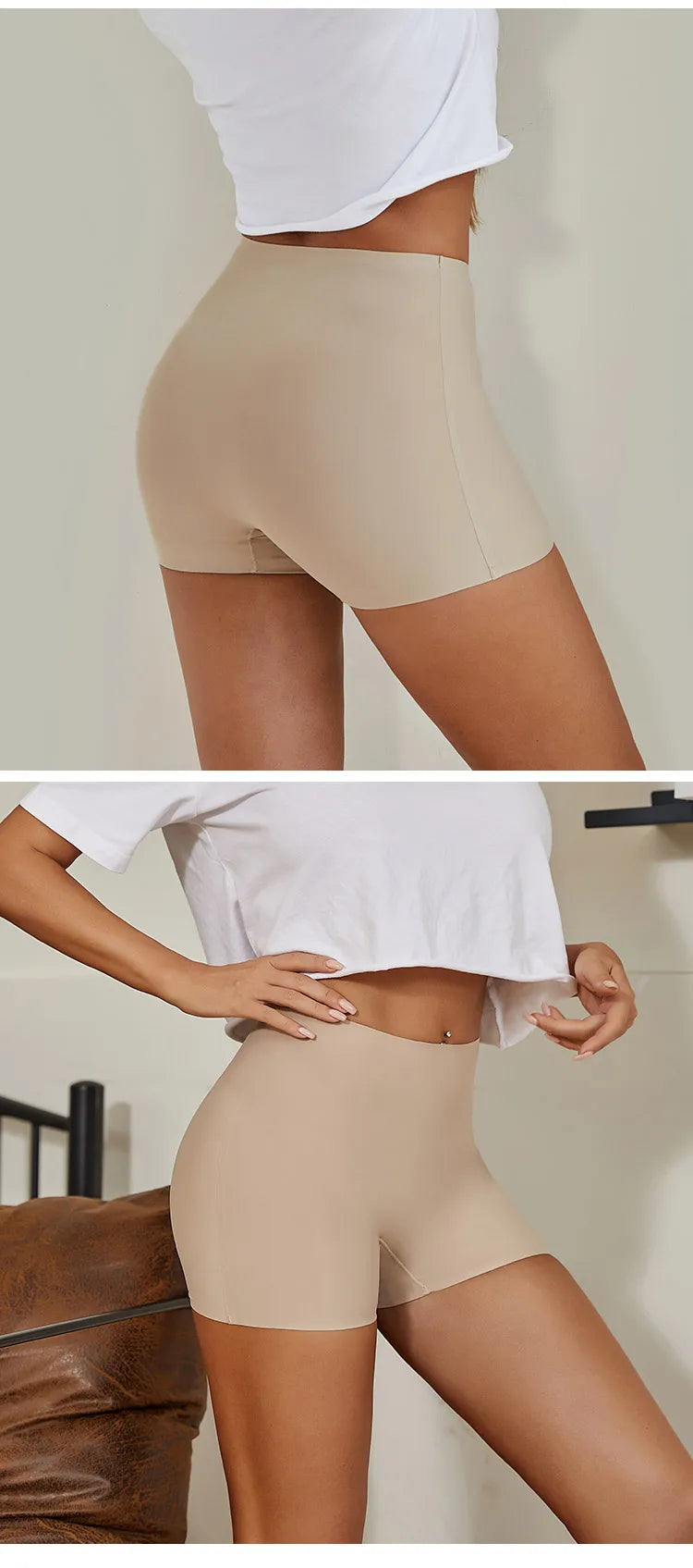 Short Cycliste Femme Sans Couture en Soie Glacée Uni