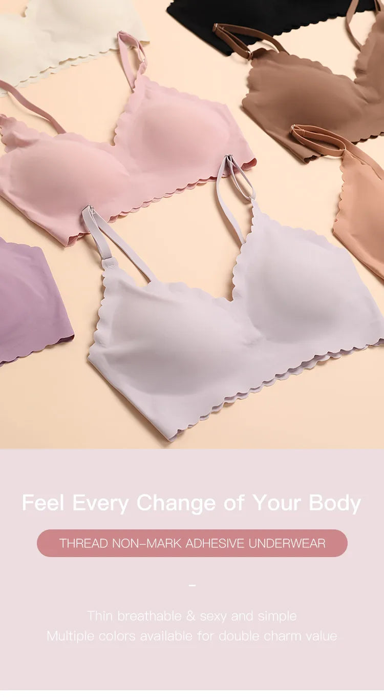 Soutien-Gorge Confort Sans Armature Rembourré Bords Ondulés Coupe Laser Invisible Yoga 9 Couleurs