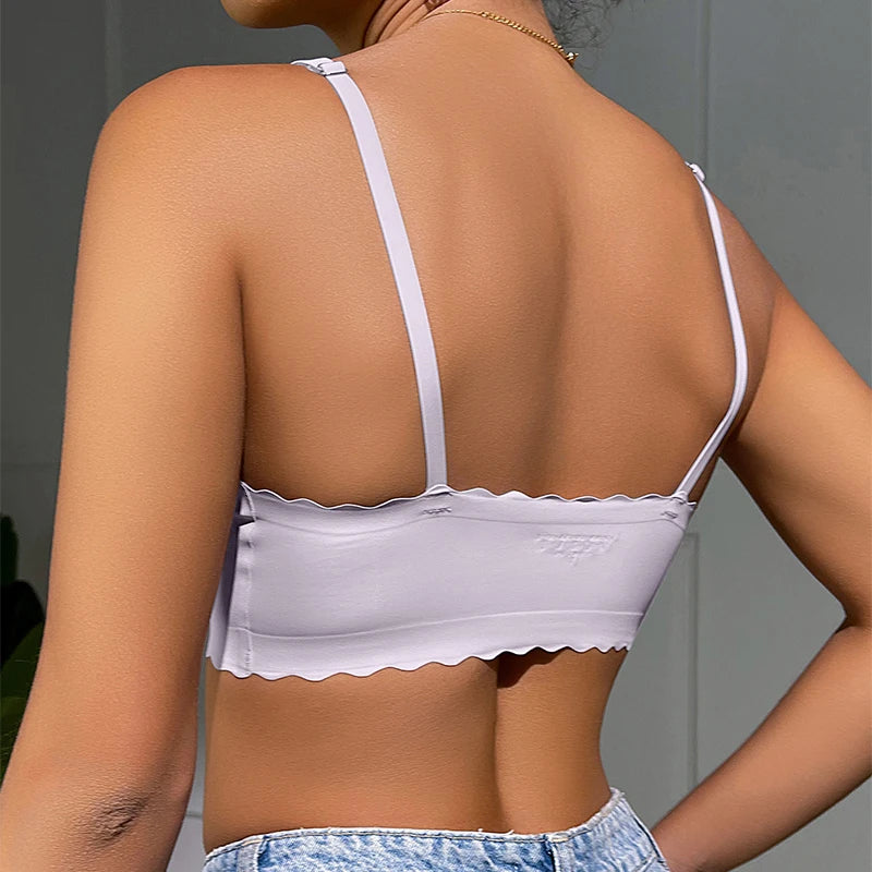 Soutien-Gorge Confort Sans Armature Rembourré Bords Ondulés Coupe Laser Invisible Yoga 9 Couleurs