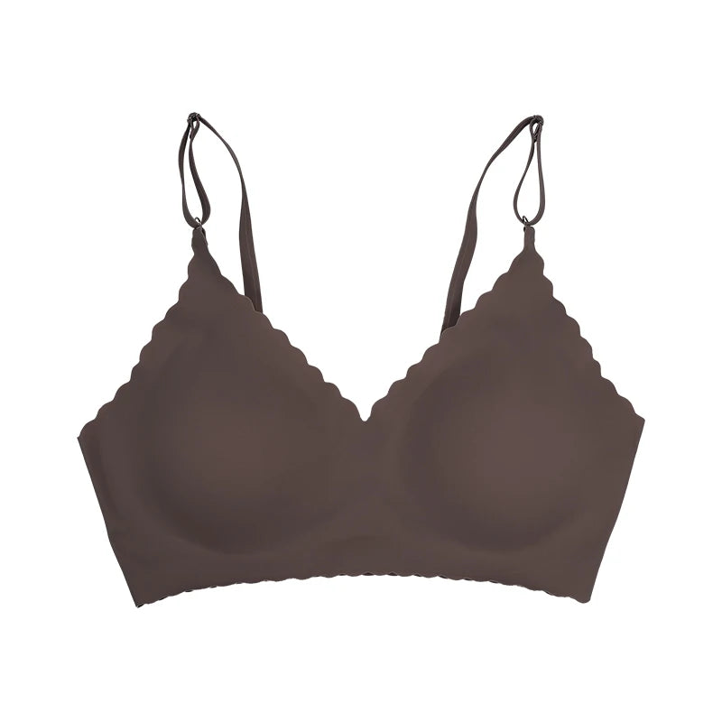 Soutien-Gorge Confort Sans Armature Rembourré Bords Ondulés Coupe Laser Invisible Yoga 9 Couleurs