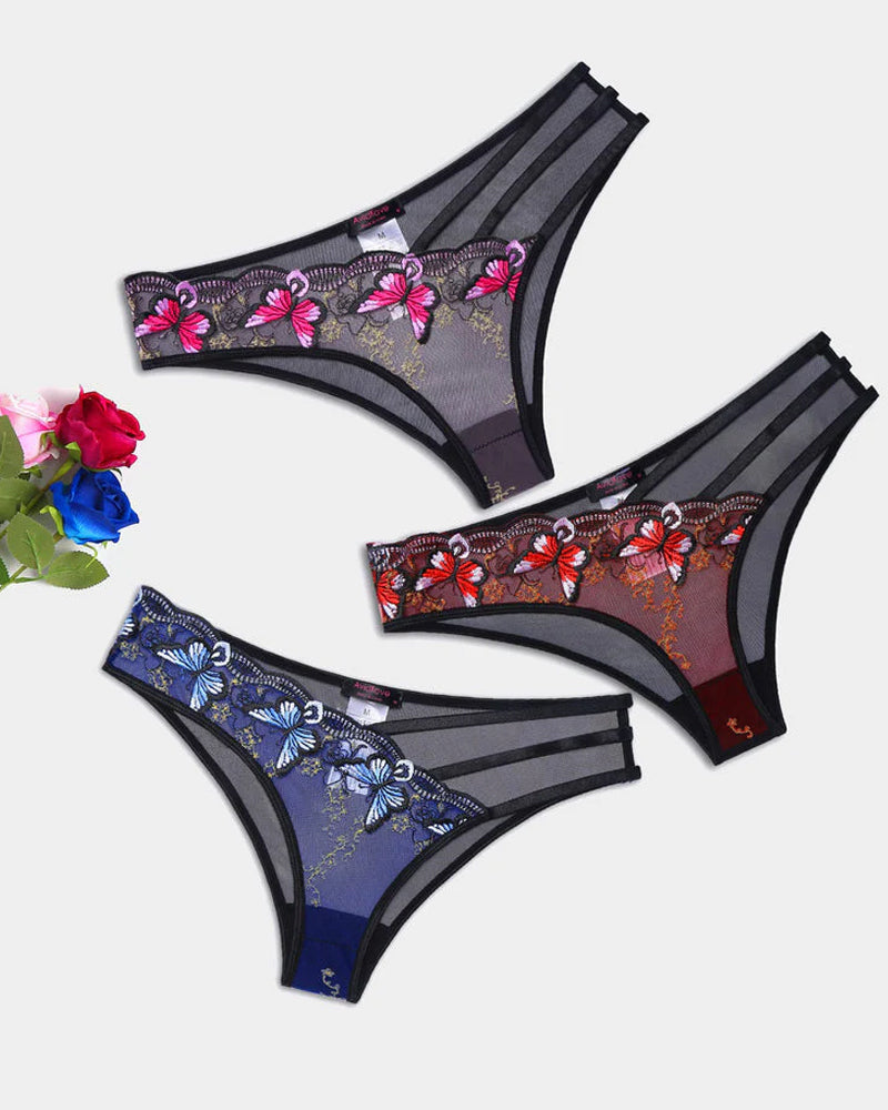 Sexy Butterfly Embroidered Mesh Panties